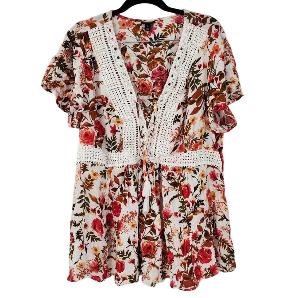 TORRID Floral V-Neck Top Womens Size 2x Plus Spring Summer Cottagecore